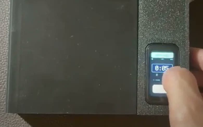 The Phone Box prototype with its touchscreen showing a running focus timer